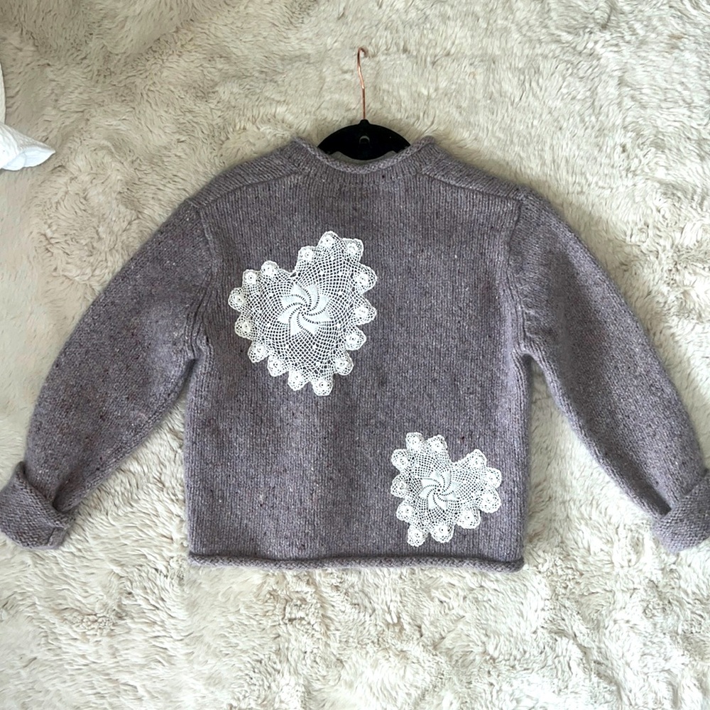 Collab Wool Sweater With Vintage Heart Doilies